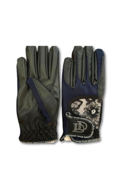 Navy Serino Gloves with Added Lace